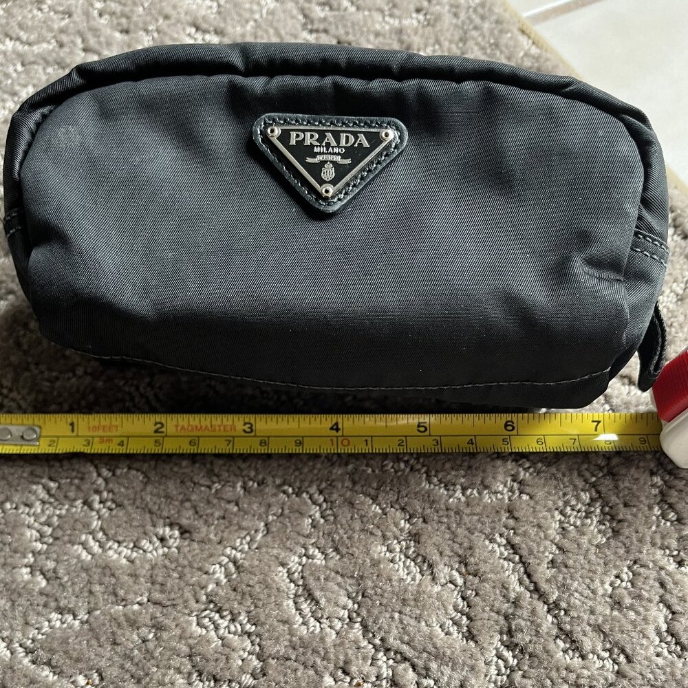 PRADA - small black nylon zippered make up case / cosmetic pouch